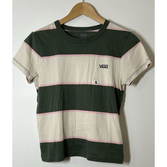 Vans Women’s Size S Short Sleeve Baby T Shirt Rugbee Striped Logo Size S - Picture 1 of 7
